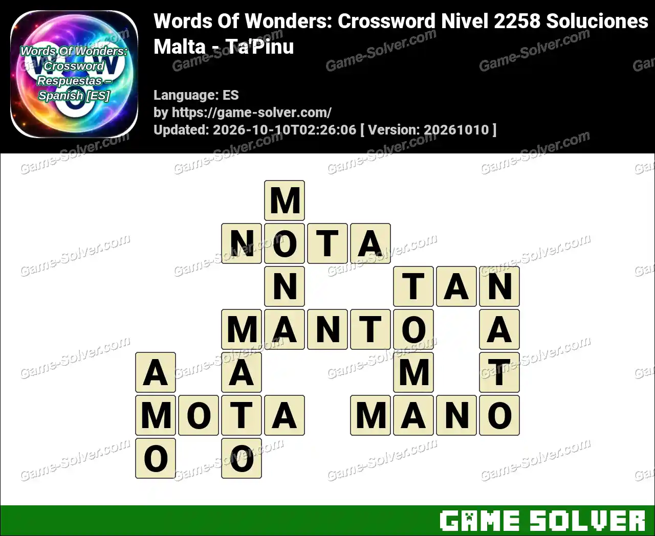 Words Of Wonders: Crossword Nivel 2258 Soluciones – Malta – Ta’Pinu